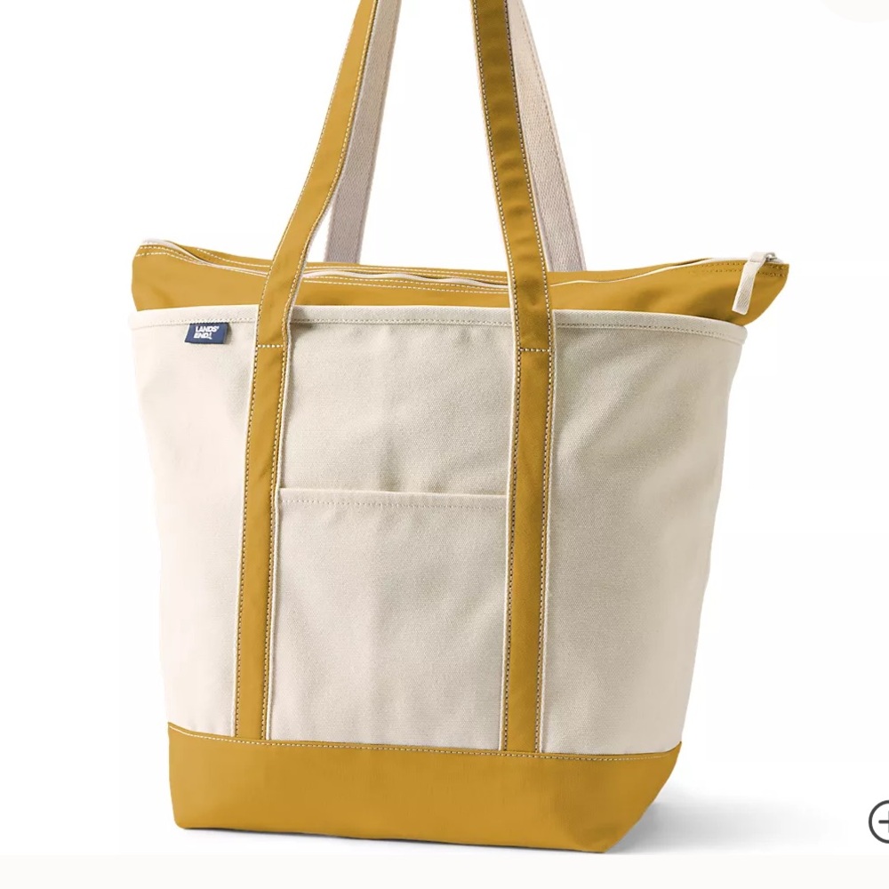 Lands' End / Beige and Dijon Gold Large Tote Bag with long handles